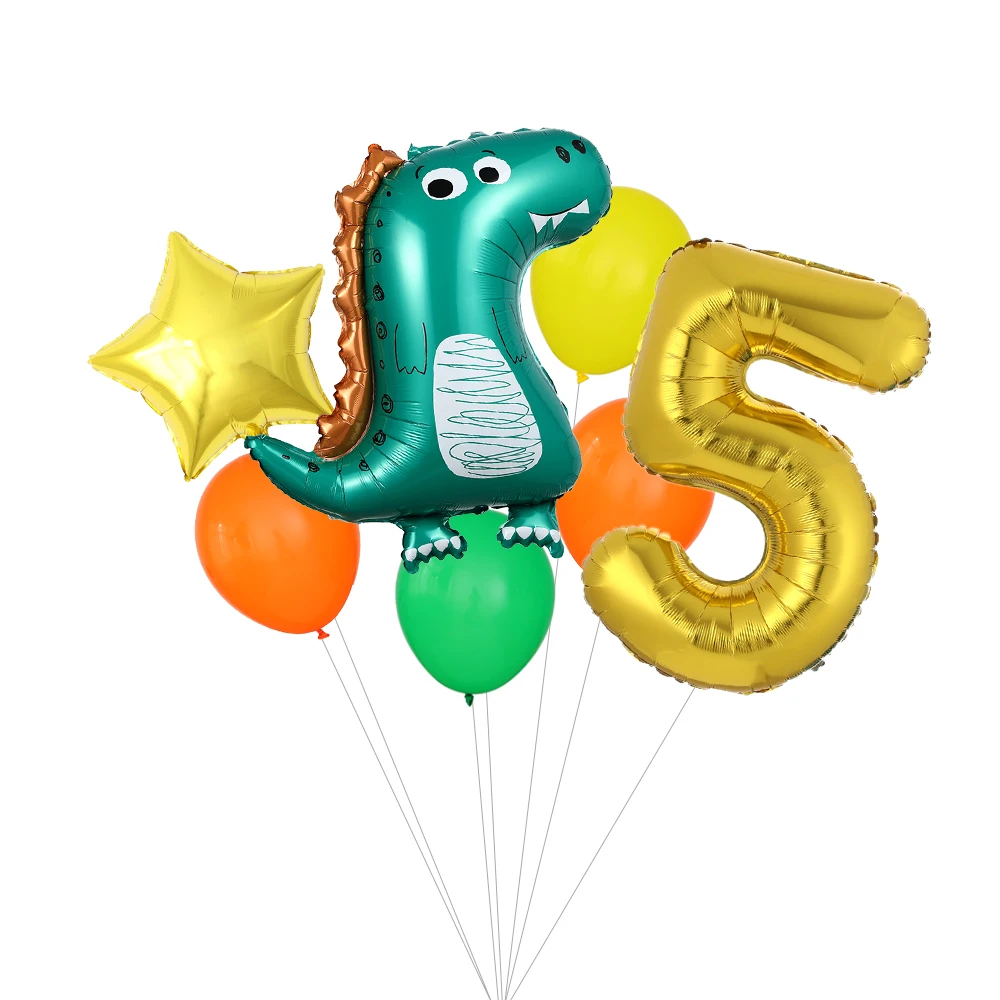 7pcs/set Dinosaur Foil Balloons 16/32/40inch number balloons set jungle animal boys Birthday Party Jurassic dragon Decorations | Дом и сад