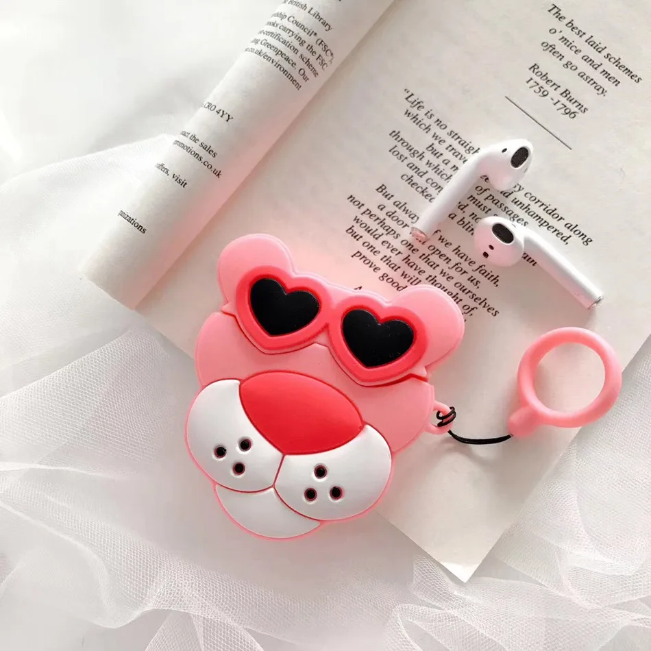 Pink Panther Для AirPods чехол 3D милый мультяшный слон инопланетянин чехол для наушников s для Apple Airpods 2 забавная Защитная крышка с кольцом на палец - Цвет: Pink Panther