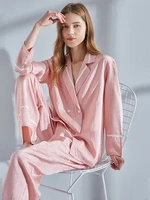 100 nature silk pajama for women pink pyjamas pj set homewear full sleeve sleepwear summer homeclothes satin silk pijamas femme