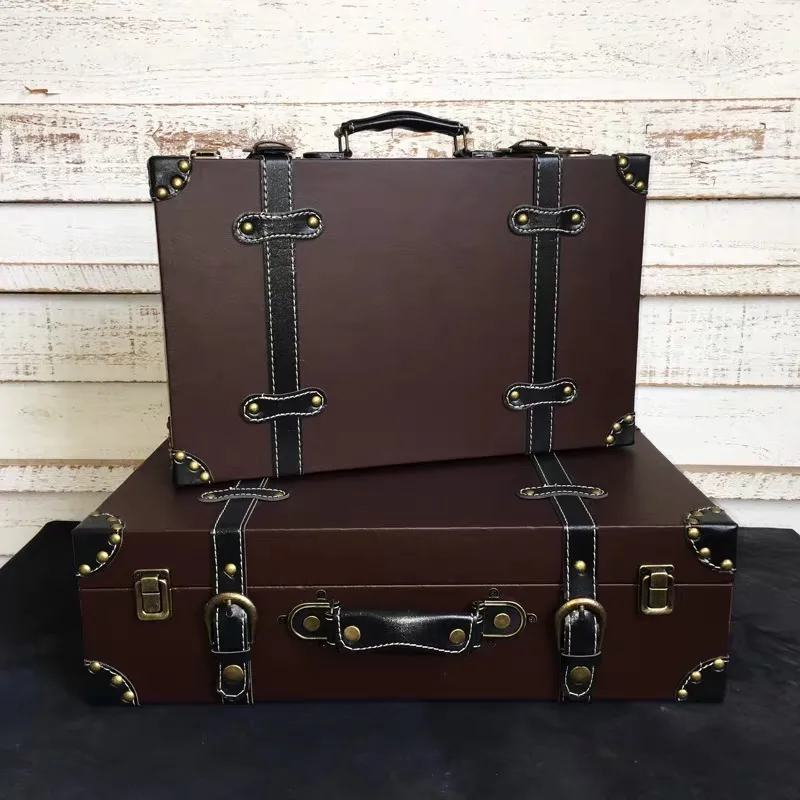 brown CARRYLOVE 1" 16" дюймов Ретро деревянная коробка антикварная ручная багажная сумка коробка винтажный чемодан набор - Цвет: brown