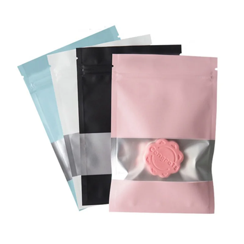 

1000Pcs/Lot Aluminum Foil Ziplock Bag With Clear Window Self Seal Tear Notch Reclosable Reusable Flat Pouches for Food Snack Tea