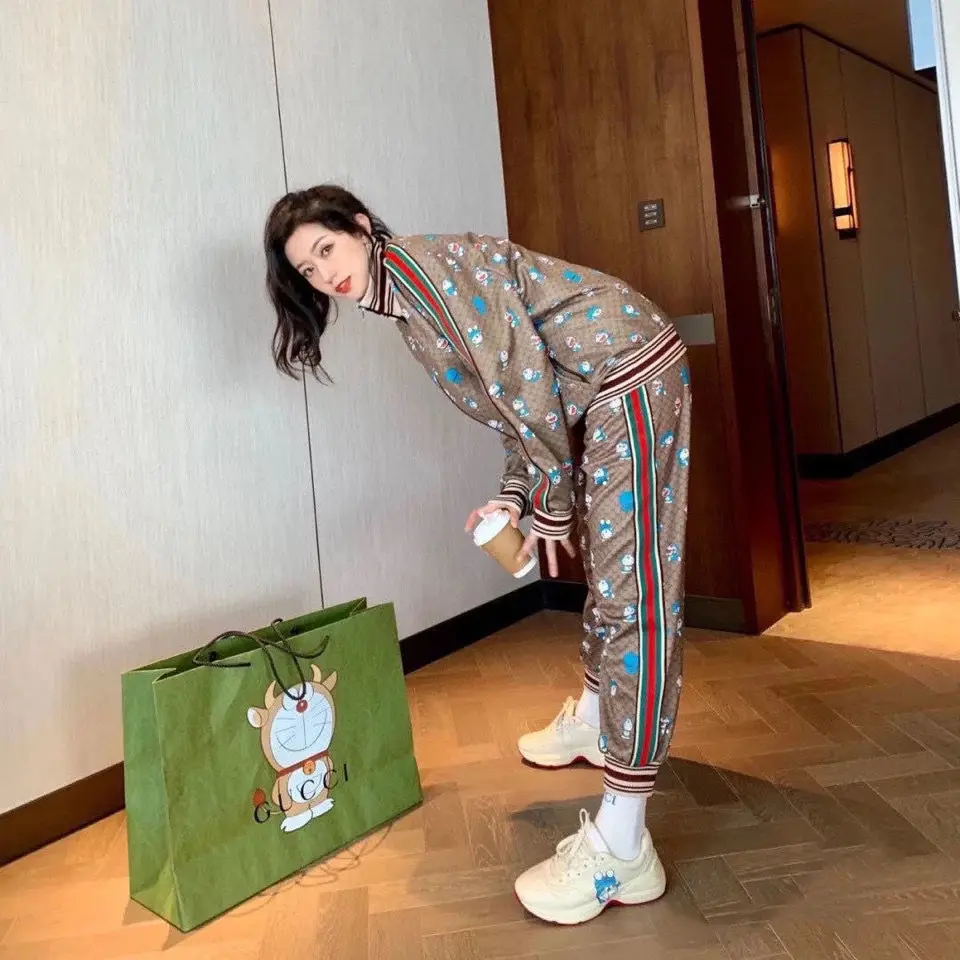 

2021 Spring New Women's Online Red Same Style Doraemon Printing Anti-Aging Casual Suit Female Fashion [Released on March 18]]