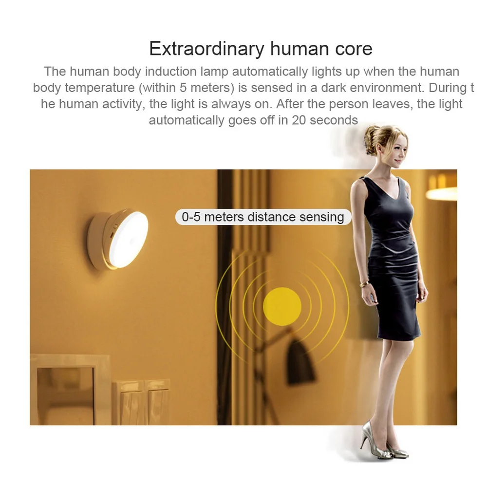 

Body Induction Night Light Rechargeable Bedroom Corridor Lighting 360 Degree LED Rotation Induction Light Wall Lamp Charging
