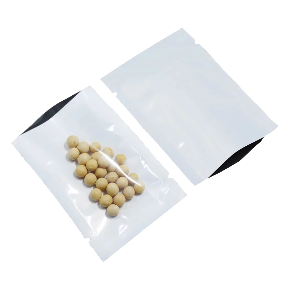 100Pcs/Lot Clear White Open Top Plastic Bag Tear Notch Heat Vacuum Seal Food Storage Pouches for Ground Coffee Bean Snack Candy