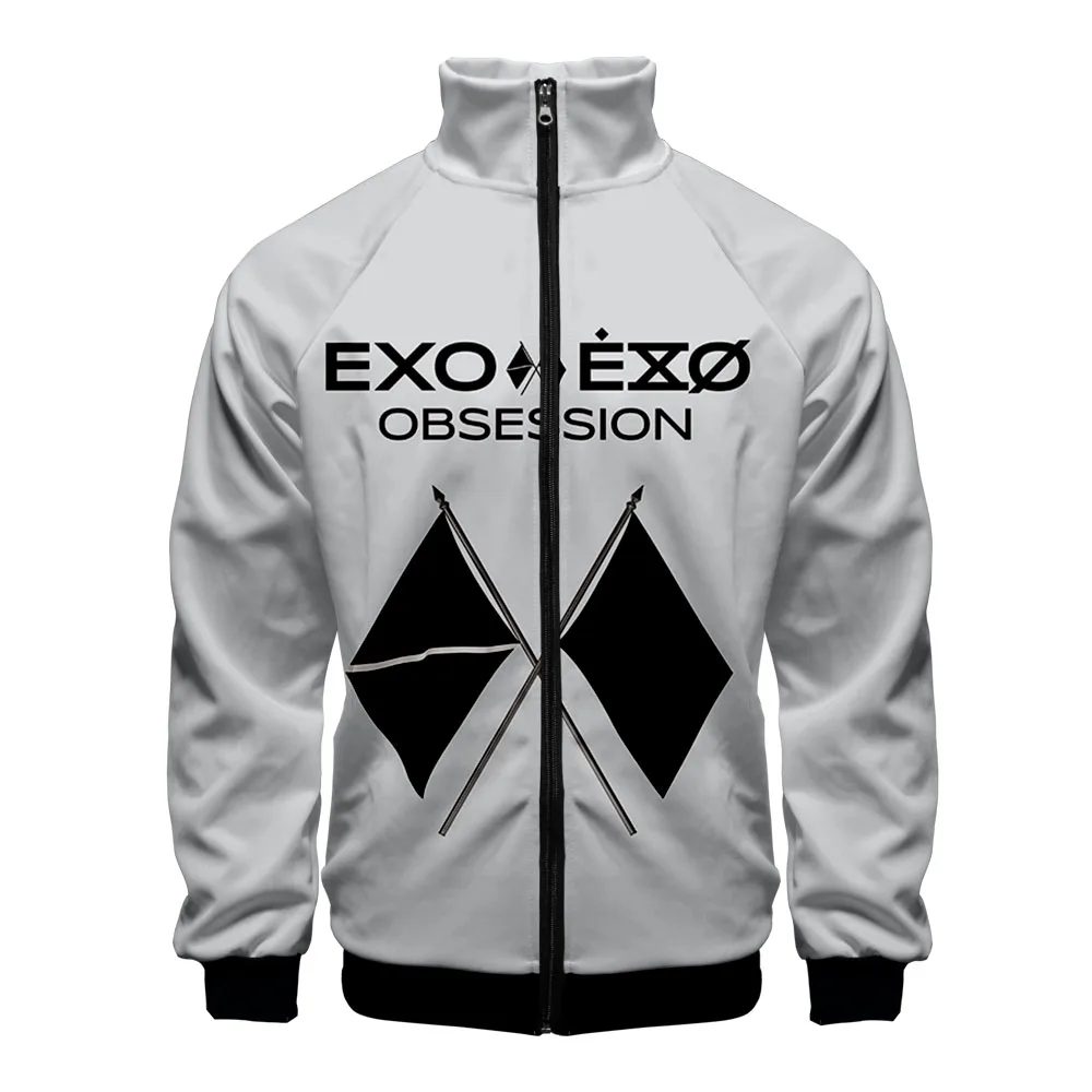 

Kpop EXO Good Quality 3D Stand Collar Zipper Jacket Women/Men Long Sleeve Jackets Casual Hip Hop Style Streetwear Clothes print