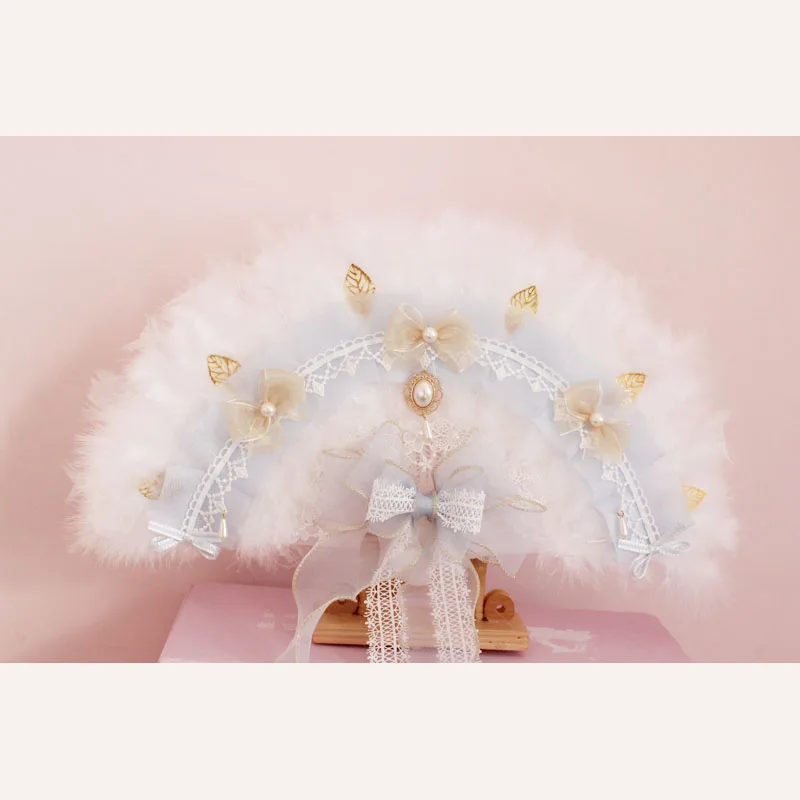 

Elegant Handmade Gorgeous Lolita Feathers Fan Bows Trim Original Design Tea Party