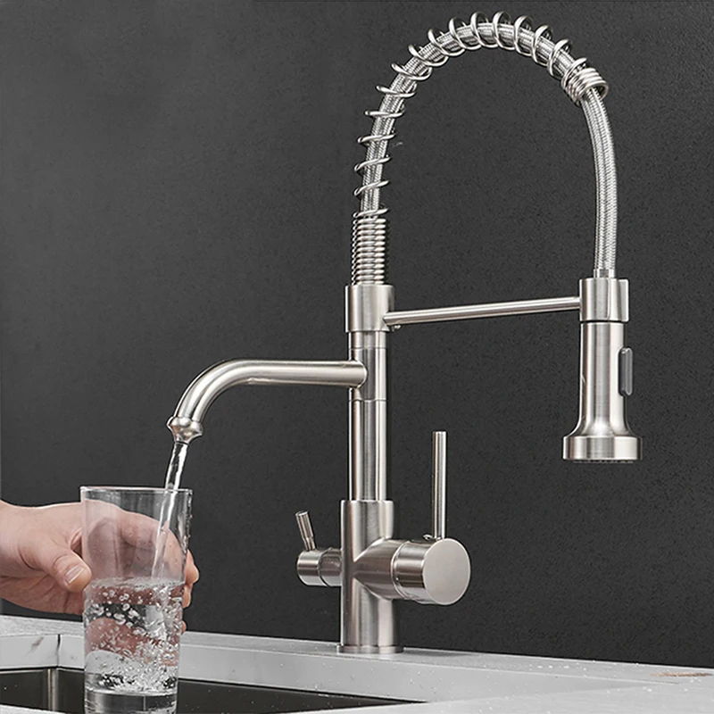 

Kitchen Faucet 360 ° Rotating Spring Faucet Kitchen Spiral Spring Faucet with Pure Water Installation Sink Mixer Hot Cold Water