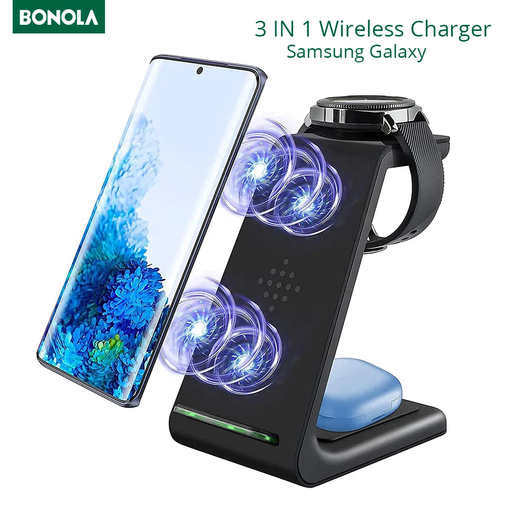 bonola 3 in 1 wireless charging station for samsung galaxy watchbudss22s21 fast qi wireless charger for samsung note10note20 free global shipping