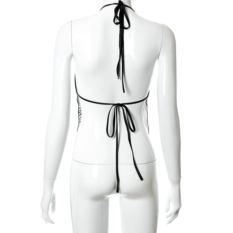 

Cutenove Sexy Party Club Summer Clothes For Women 2021 Striped Backless Halter Y2K Crop Top Female Fashion Streetwears