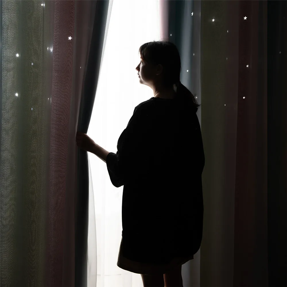 Shiny Star Blackout Curtains for Bedroom Kids Girls Living Room Pink Colorful Double Gradient Window Home Decor Drape | Дом и сад