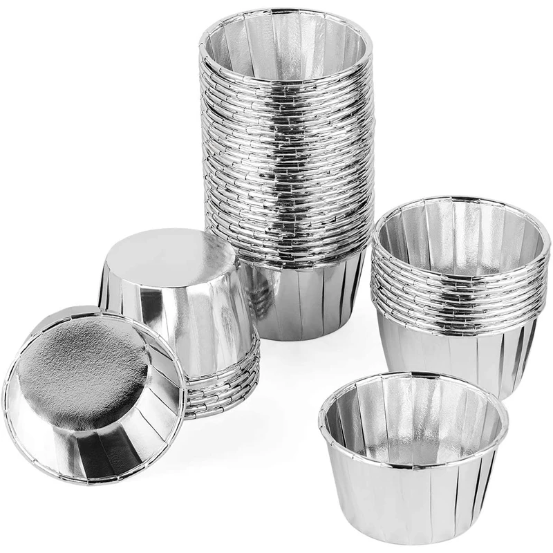 

Aluminum Foil Paper Cupcake Baking Cups 200 Pack Silver, Muffin Cupcake Liner Mold Cake Decoration Baking Cups for Party