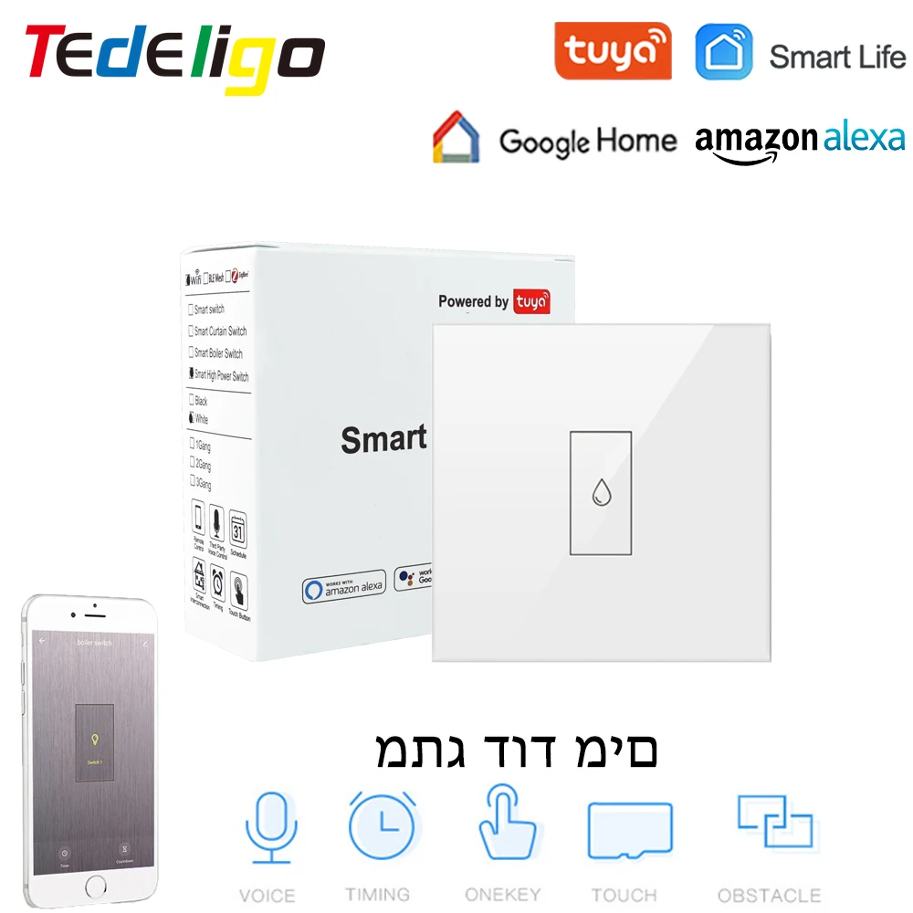 

4400W WiFi Boiler Water Heater Switch Tuya Smart Life APP Voice Wireless Control Touch Panel ON OFF Timer For Alexa Google Home