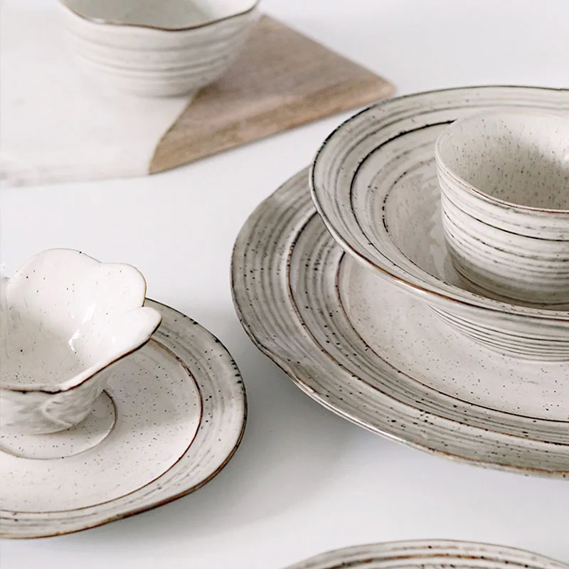 Ретро японский стиль керамическая тарелка круглая десертная столовая посуда для