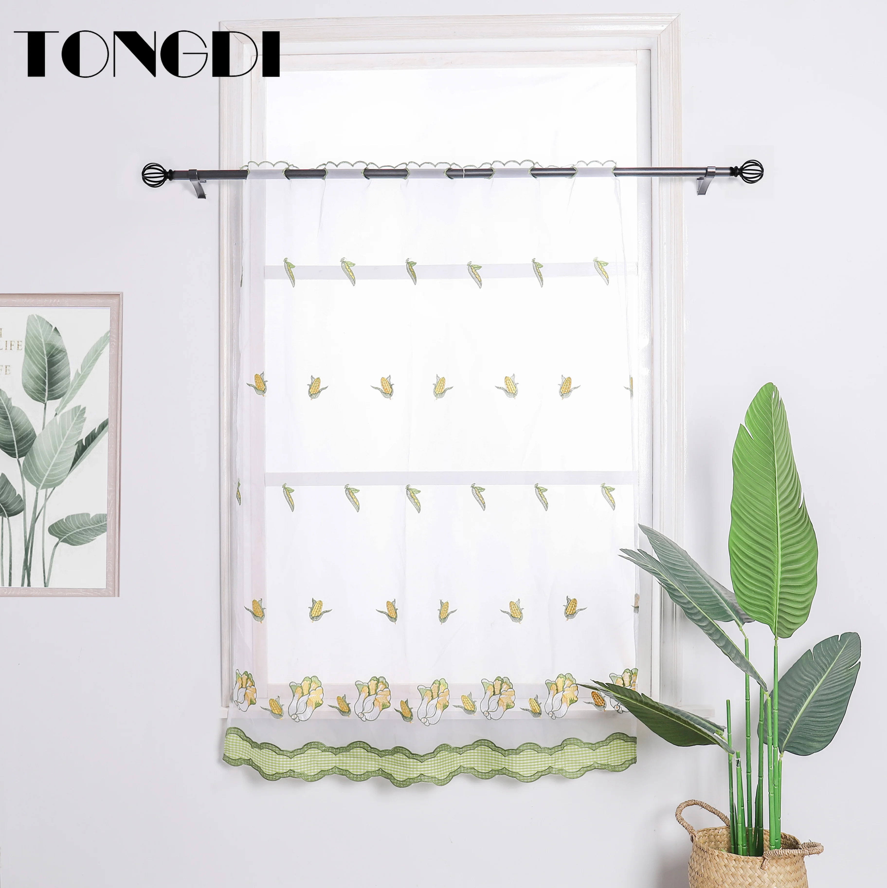 TONGDI домашние кухонные занавески короткие яруса мультяшная вышивка капуста тюль