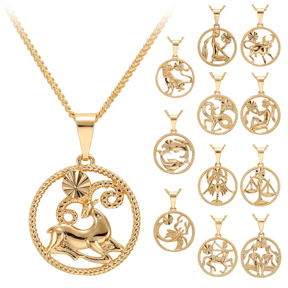 

12 Zodiac Signs Libra Virgo Cancer Necklace For Women Men Constellation Pendant Necklaces Horoscope Gold Color Jewelry Gift