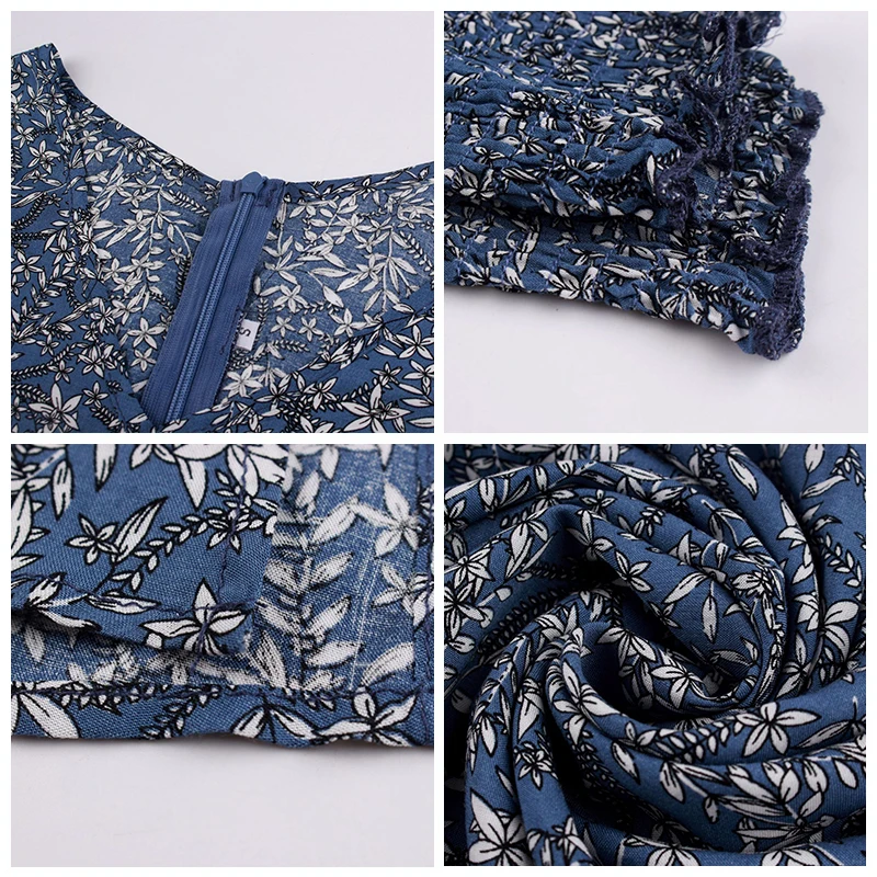 

NORMOV V-neck Button Floral Dress Women Autumn Winter Dress Casual Midi Dresses Long Sleeve Hem Split