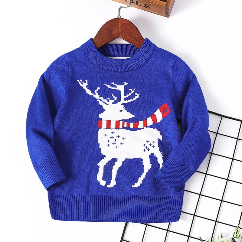 Рождественский свитер с оленем Детский для мальчиков и девочек Красный Вязаный