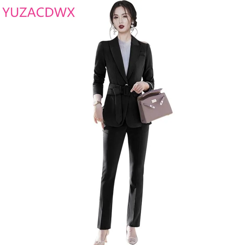 YUZACDWX Office Ladies Blazer and Trouser Pant Suit for Women Formal Fashion Black Business 2 Piece Set