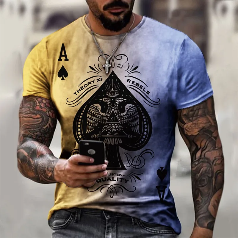 

New summer T-shirt Short Sleeve 3D Card Print Men's T Shirt Fashion Retro Fashion Male Casual Streetwear Oversieze T Shirt