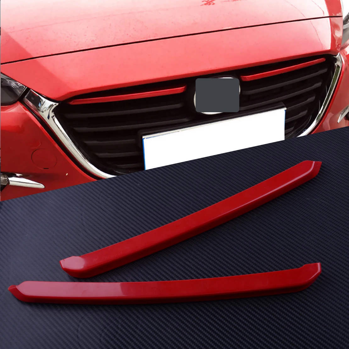 2Pcs Car Red ABS Front Bumper Grille Grill Cover Trim Fit For Mazda 3 Axela 2017 2018 32.5x1.8 cm Accessories