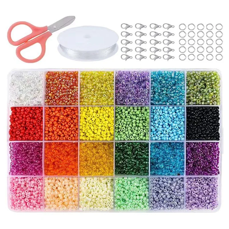 

Seed Beads for Bracelets, 24000 Pcs 24 Colors 2mm Colored Small Glass Beads for Bracelets Jewelry Making Crafts
