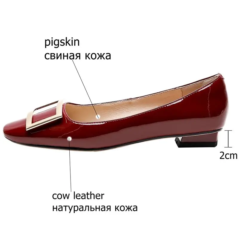 

ALLBITEFO comfortable low-heeled office women heels nature genuine leather high heel Simple metal decoration high heel shoes