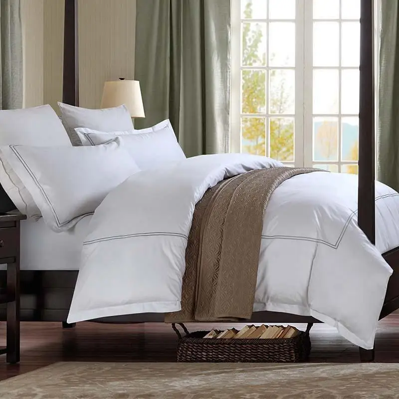 50 100% Cotton High quality Fabric 5 stars Hotel Bedding set Embroidery solid color pure white Sheet+2Pillowcase+Duvet Sets | Дом и сад