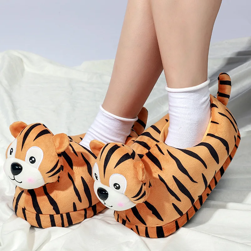 

Womens Winter Cute Tiger Cotton Slippers Men Warm Soft Plush House Slippers Couples Non-slip Indoor Floor Shoes Chaussure Femme