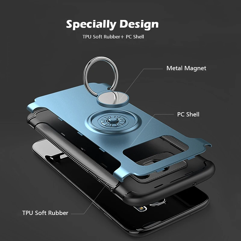 PC + TPU чехол для Samsung Galaxy S10 5G S9 S8 Note 9 8 J4 J6 Plus 2018 J8 J2 Pro кольцо на палец металлический