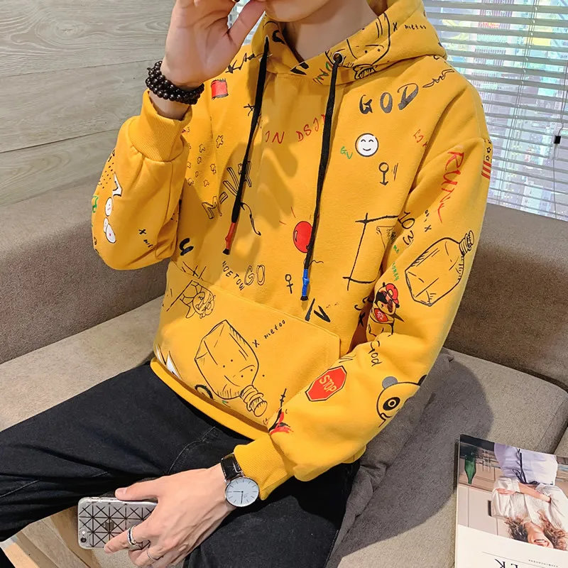 2020 весенние мужские толстовки с мультяшным принтом модные корейские капюшоном