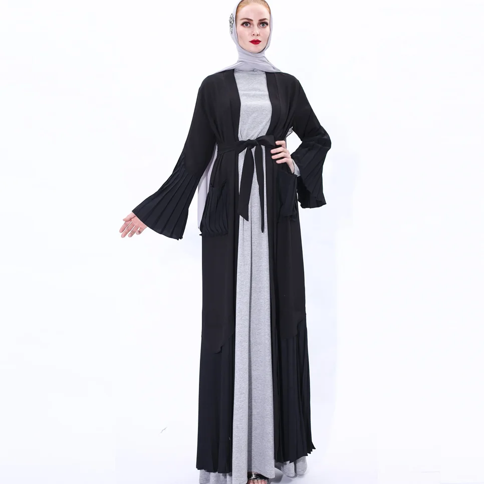 Новинка 2021, мусульманское весенне-летнее платье в европейском и американском стиле, комбинированное платье в обтяжку с плиссированным рука...