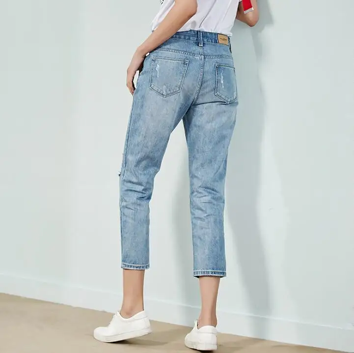 

Mom Jeans High Waist Vintage Ripped Boyfriend Denim Pants For Women Distressed Trousers Teen Girls Juniors Plus Size Summer