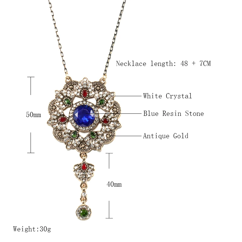 Ожерелье Kinel в стиле бохо для женщин кулон форме цветка из кристалла и синего