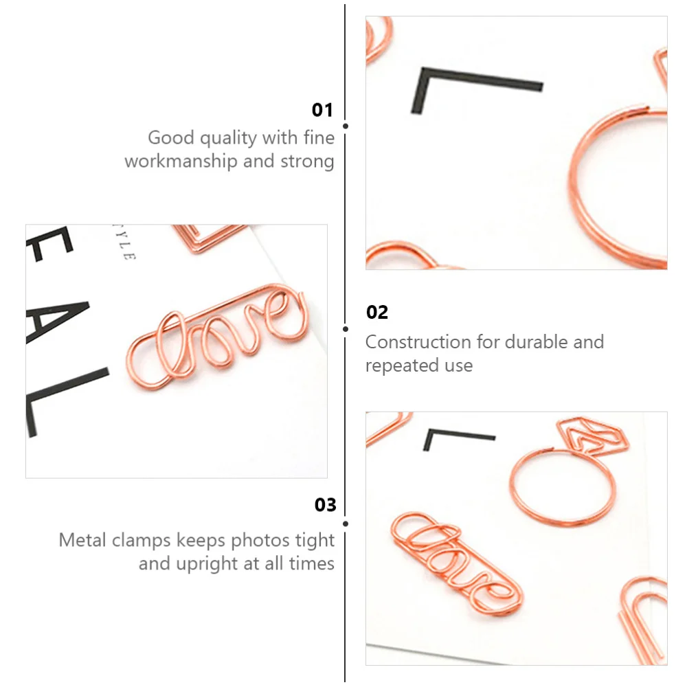 

20 Pcs Practical Memo Clip Creative Paper Holders Clips Rose Golden Paper Clip