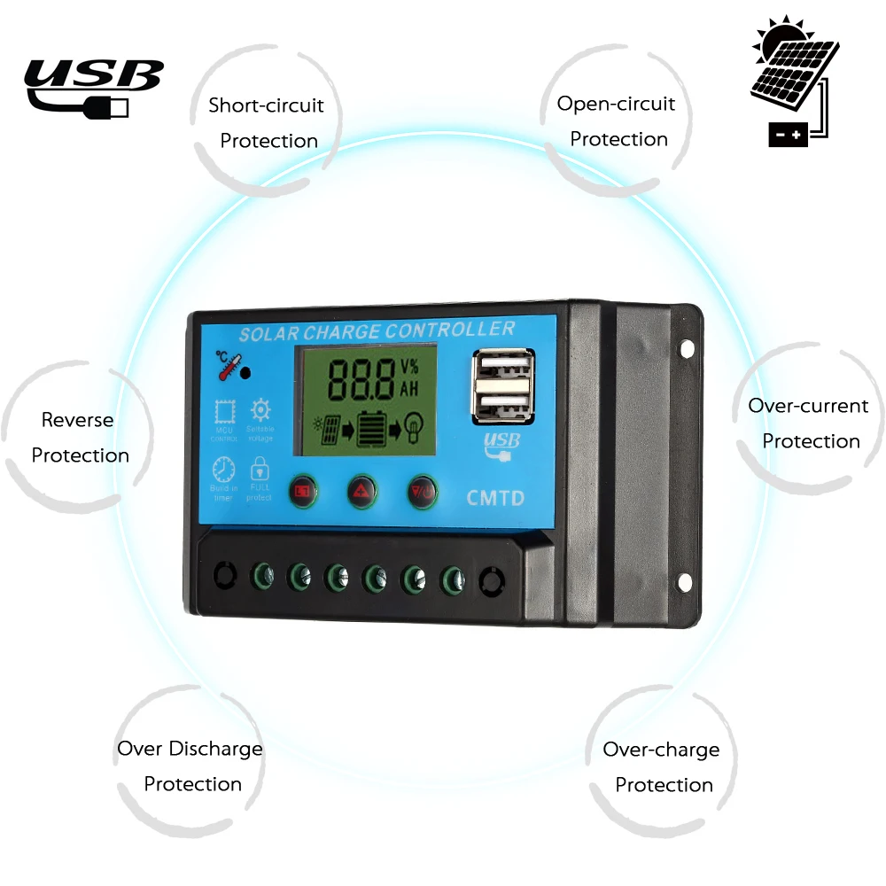 12 6 V Контроллер заряда PWM контроллеры LCD двойной USB зарядный регулятор для панели