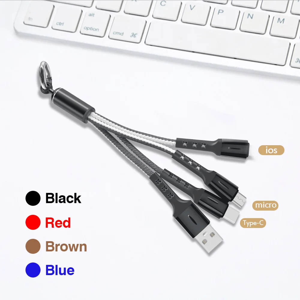 FBYEG 3 в 1 USB кабель брелок короткий Micro usb type C мульти зарядное устройство кабель для Xiaomi huawei iPhone Быстрая зарядка