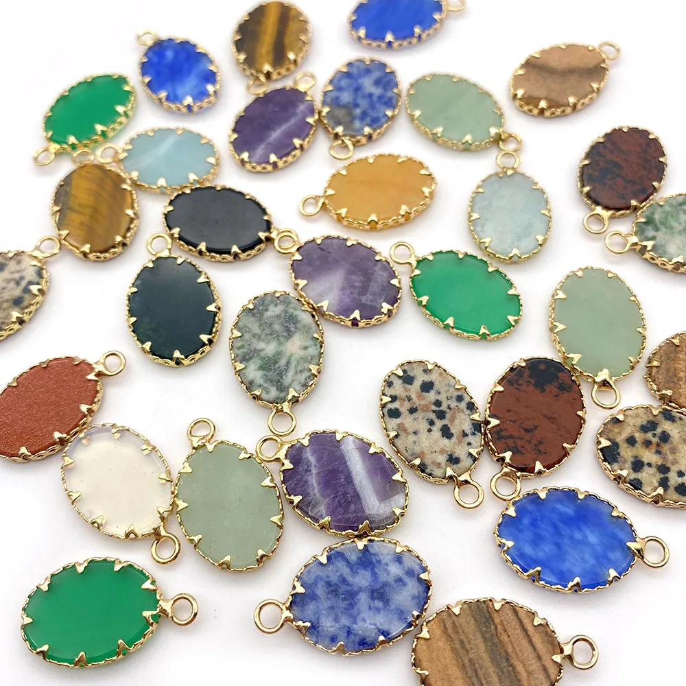 Подвеска из натурального камня топаз агат ювелирные изделия Овальный Золотой