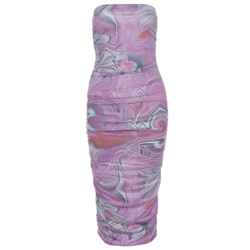 

CIBBAR Strapless Ruched Maxi Dress Women Sexy Backless Bodycon Slash Neck Elegant Partywear Summer Dress Female Streetwear New