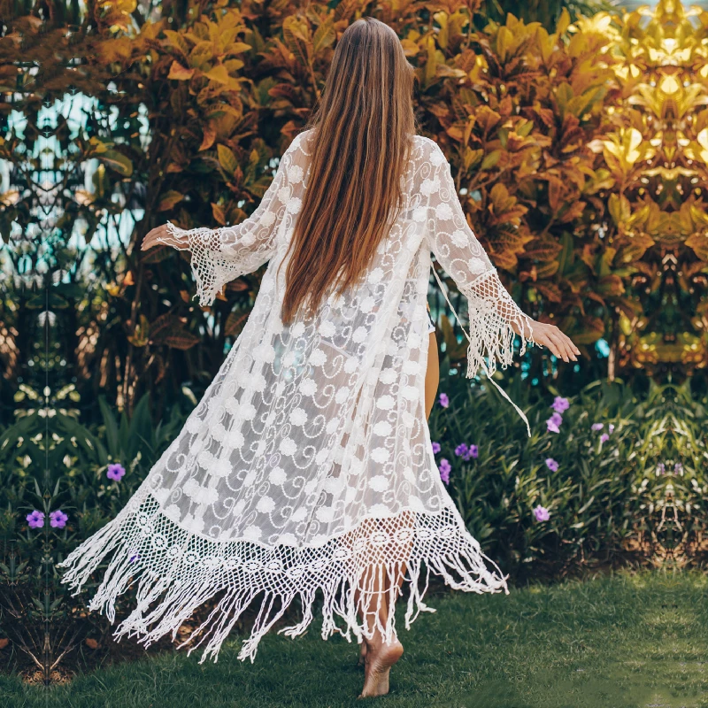 2021 сексуальная прозрачная белая кружевная Туника размера плюс парео для Для