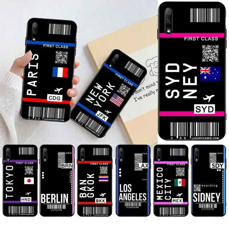

Cute FIRST CLASS PLANE TICKET Black Cell Phone Case for Huawei Honor 30 20 10 9 8 8x 8c v30 Lite view pro