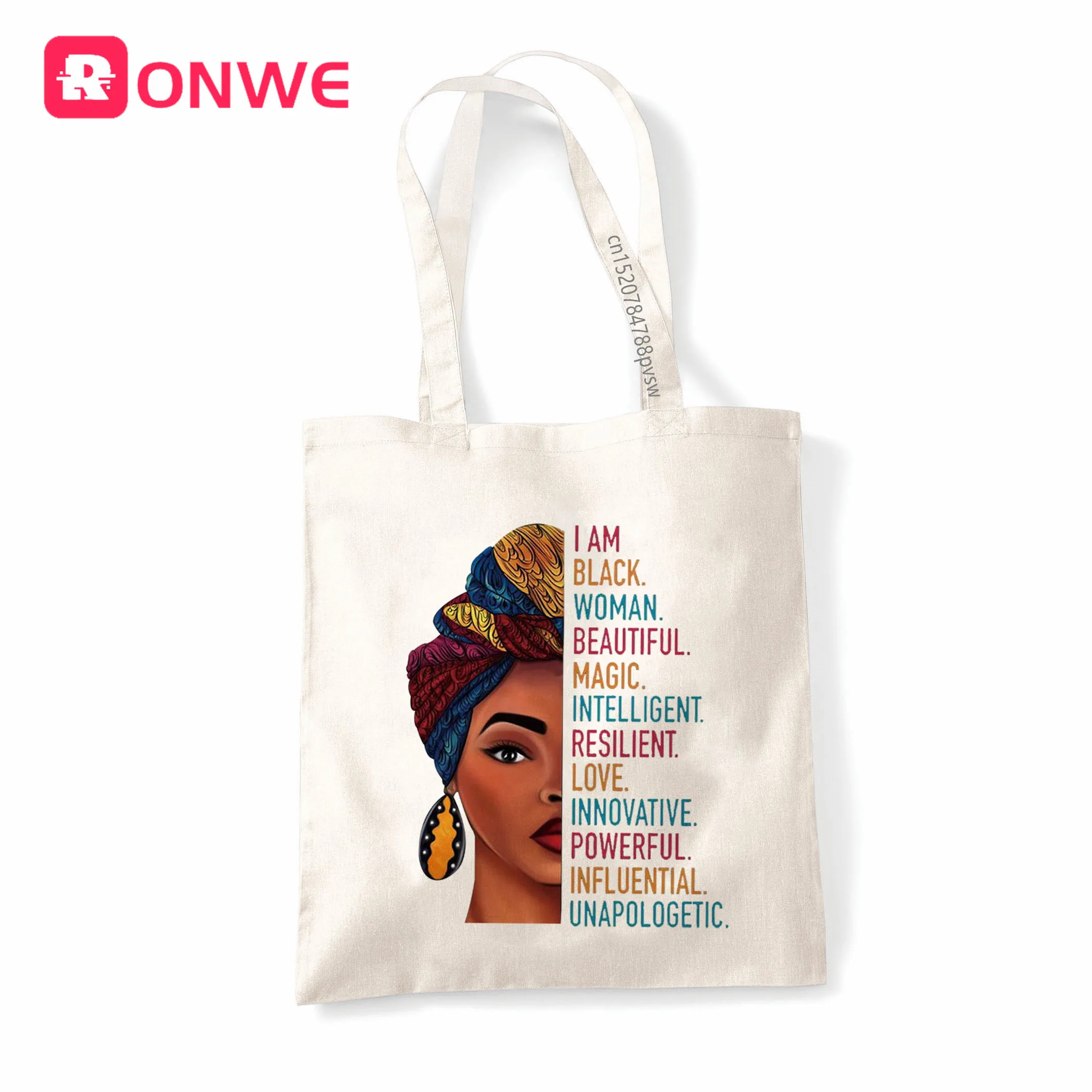 Я сильная меланин Queen многоразовые Для женщин покупок Сумки холсты эко