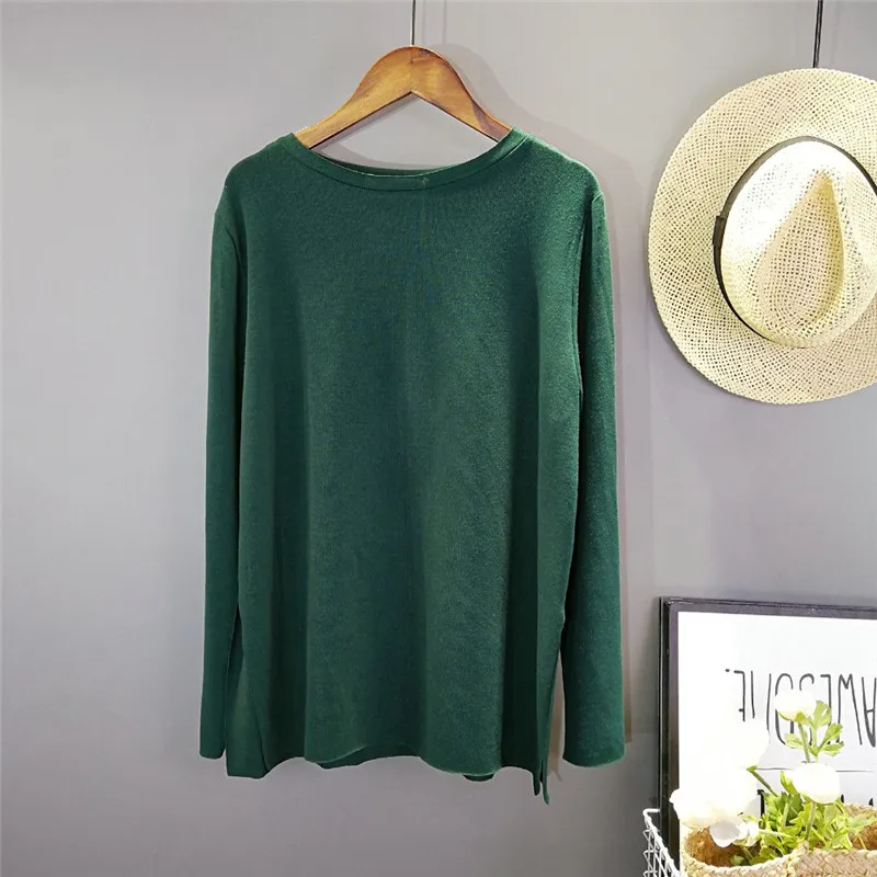 

Spring Women Simple Solid T-Shirts Long Sleeve O-Neck Loose Tshirt Thin Casual Bottoming Tees All Match Knitted Cotton Clothing