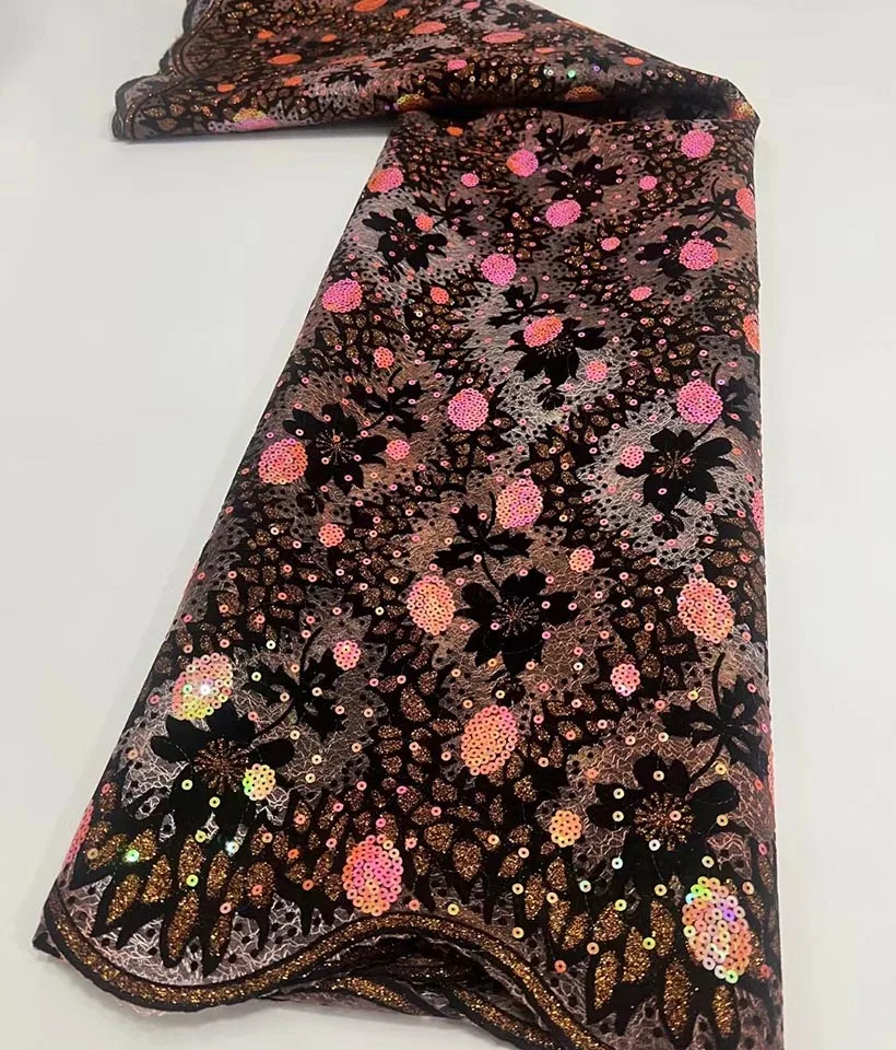 

Нигерийская бархатная кружевная ткань 2022, Высококачественная африканская кружевная ткань с серебряной проволокой и блестками, французска...