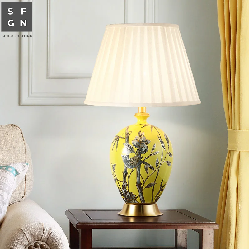 

Copper table lamp American style for living room Jingdezhen ceramic lamp luxury Bedroom bedside lamp decorated led lamps