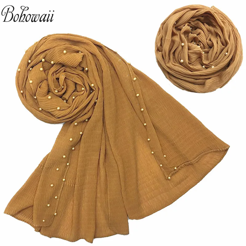 BOHOWAII/женский облегающий хиджаб шарф с жемчужинами головной платок шарфы