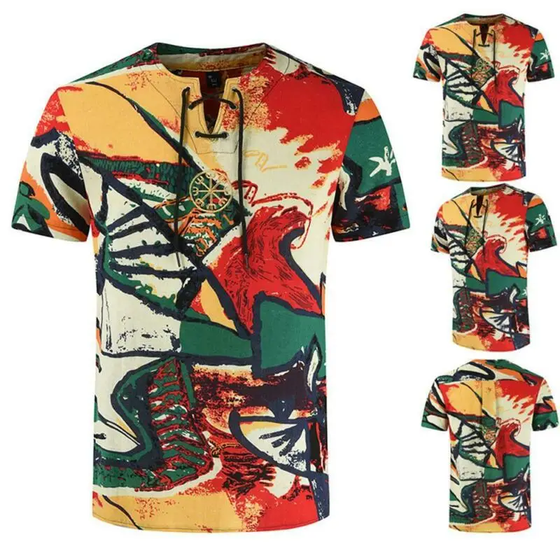 

Футболка мужская в полоску, этнический принт, короткий рукав, повседневный праздничный Пляжный топ, на лето