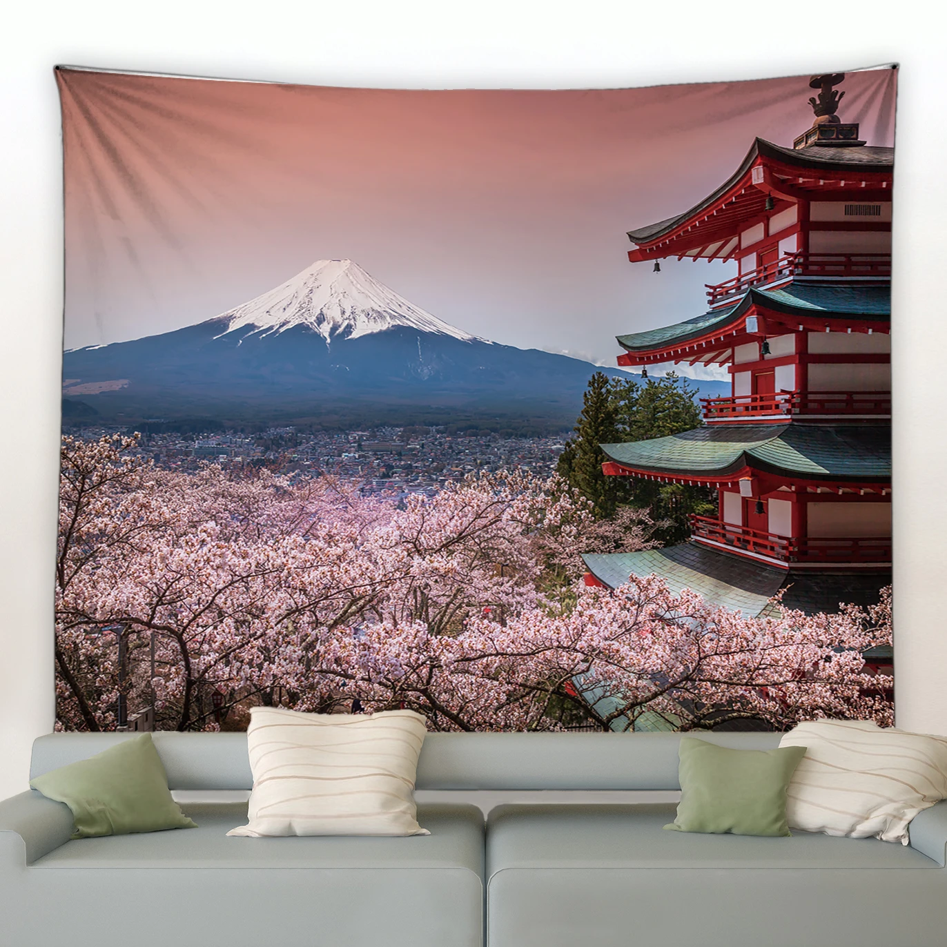 

Japan Cherry Mount Fuji Tapestry Sunset Landscape Kanagawa Sleeping Pad Artistic Floral Wall Hanging Bedroom Background Blanket