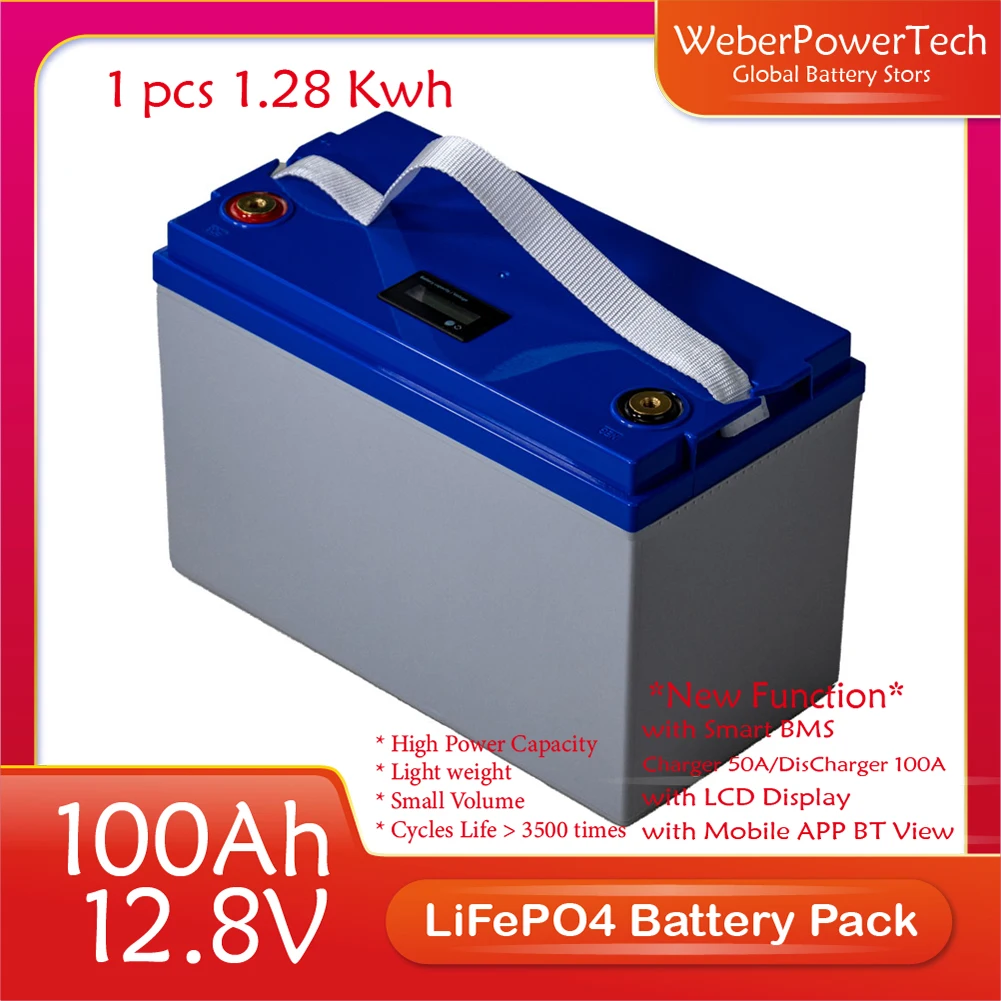 

12.8V 100AH Battery Pack 1280Wh Power Battery for Solar System