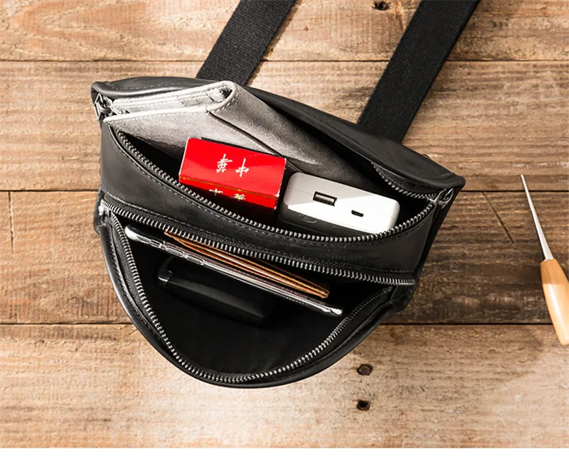 Simple Casual Fashion genuine Leather Men's Black Chest Bag Daily Outdoor Weekend Travel Soft cowhide Shoulder Messenger Bag