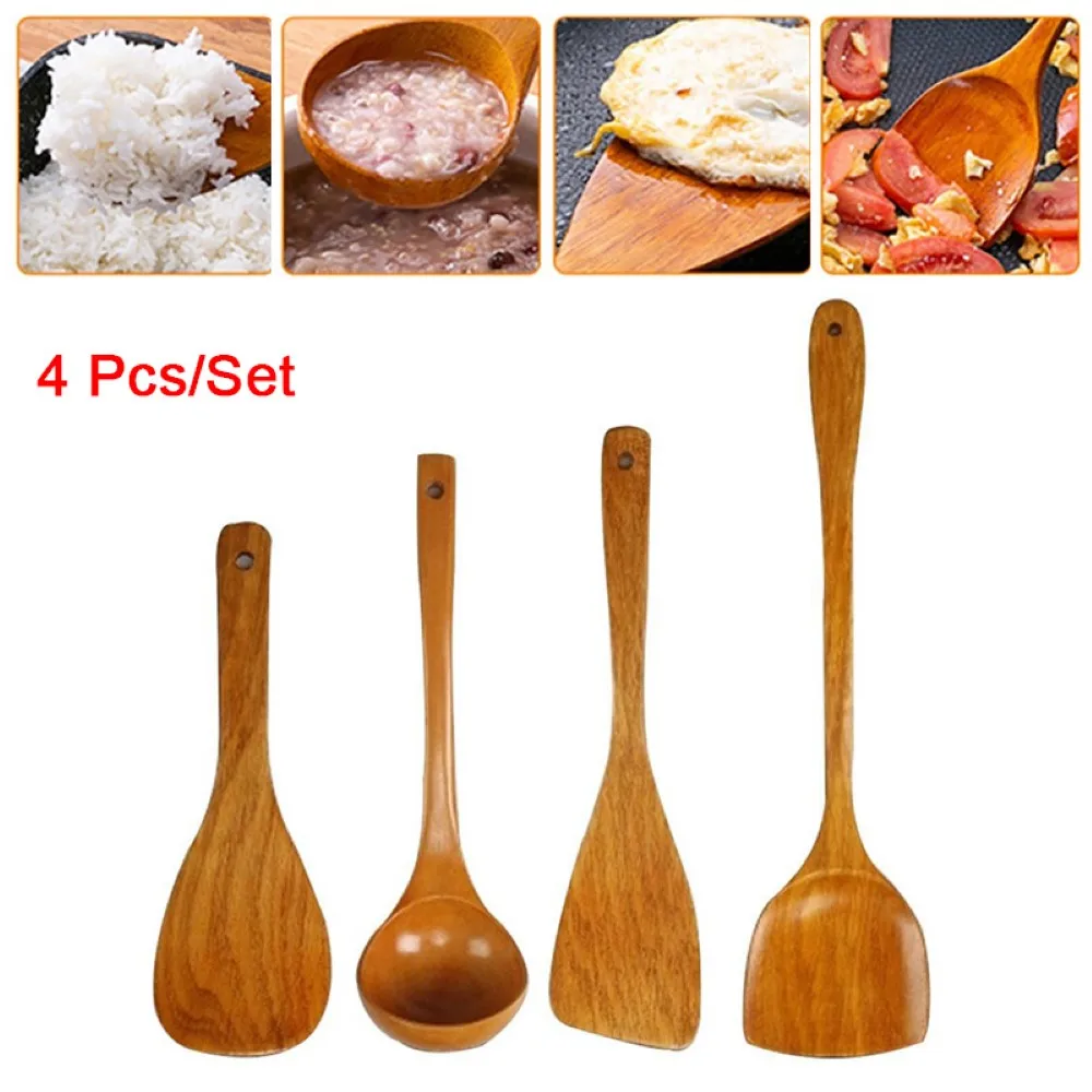 

4pcs Japanese Style Wood Spatula Special Non-stick Spatula Set Reusable Heat Scratch Resistant Pans Utensils Set